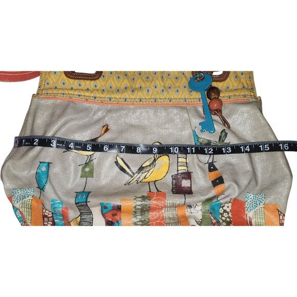 Fossil Coated Canvas Key-Per Bird Shoulder Bag Brown Canvas Handles W/Fossil Key - Picture 11 of 12